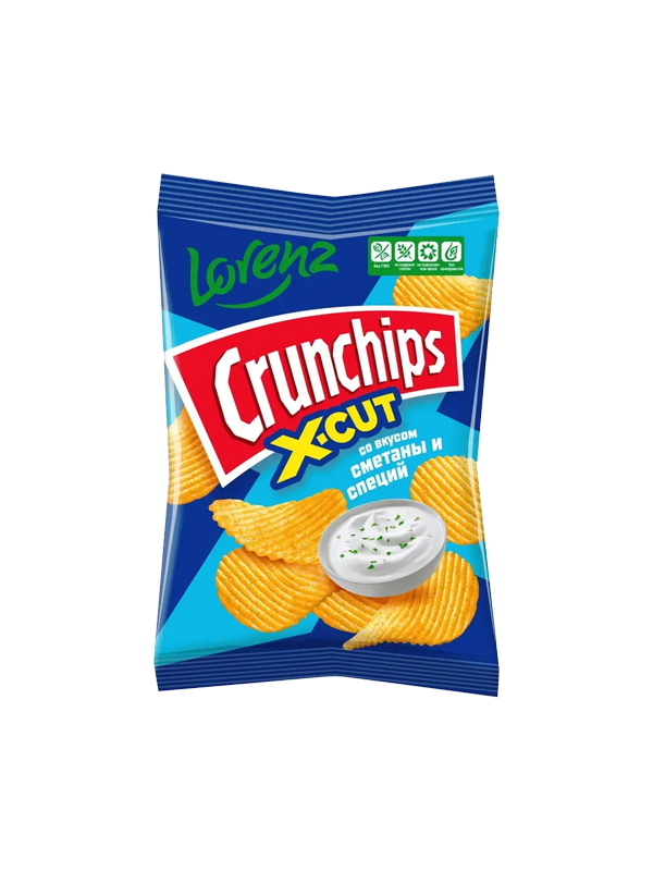 Չիպս «Lorenz Crunchips X-Cut» թթվասերով և համեմունքներով 70գ